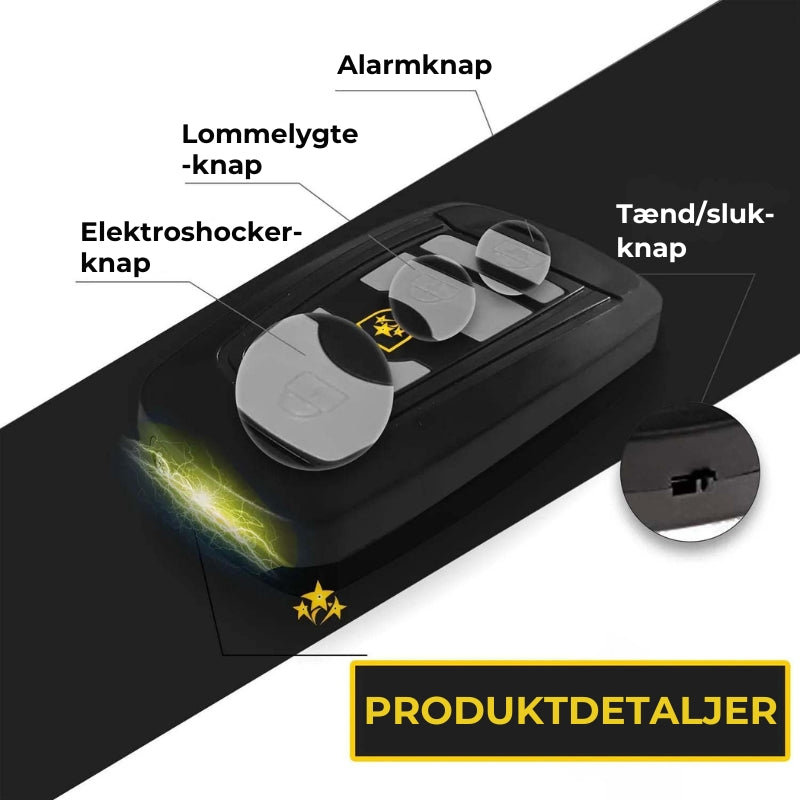 Voltic V77 – 3-i-1 nøglering med strømstød, lommelygte og alarm