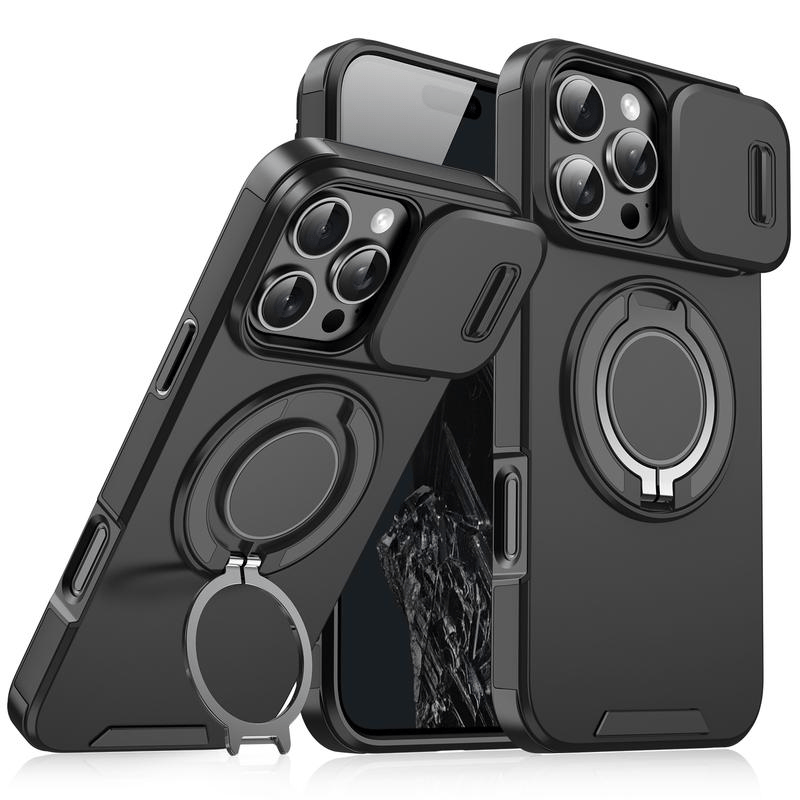 iPhone-cover med skydedæksel til kameraet og roterbar ringholder