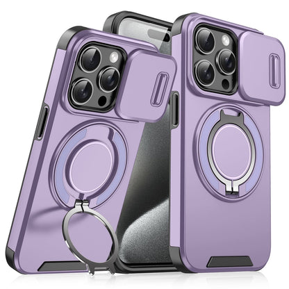 iPhone-cover med skydedæksel til kameraet og roterbar ringholder