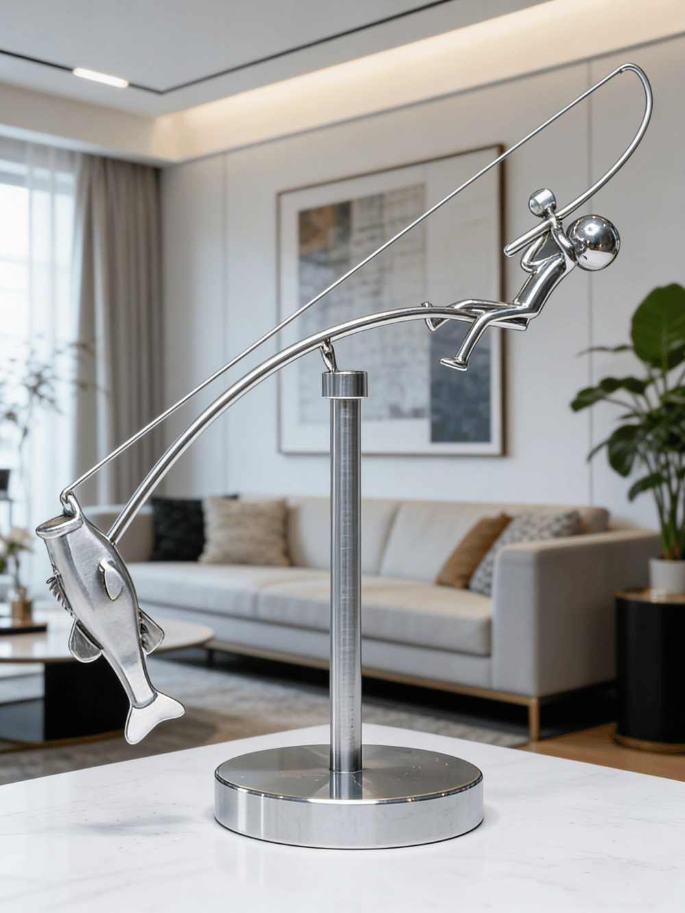 🎣 Balancerende fiskeskulptur