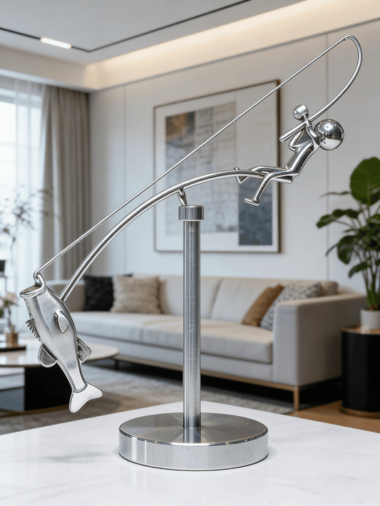 🎣 Balancerende fiskeskulptur