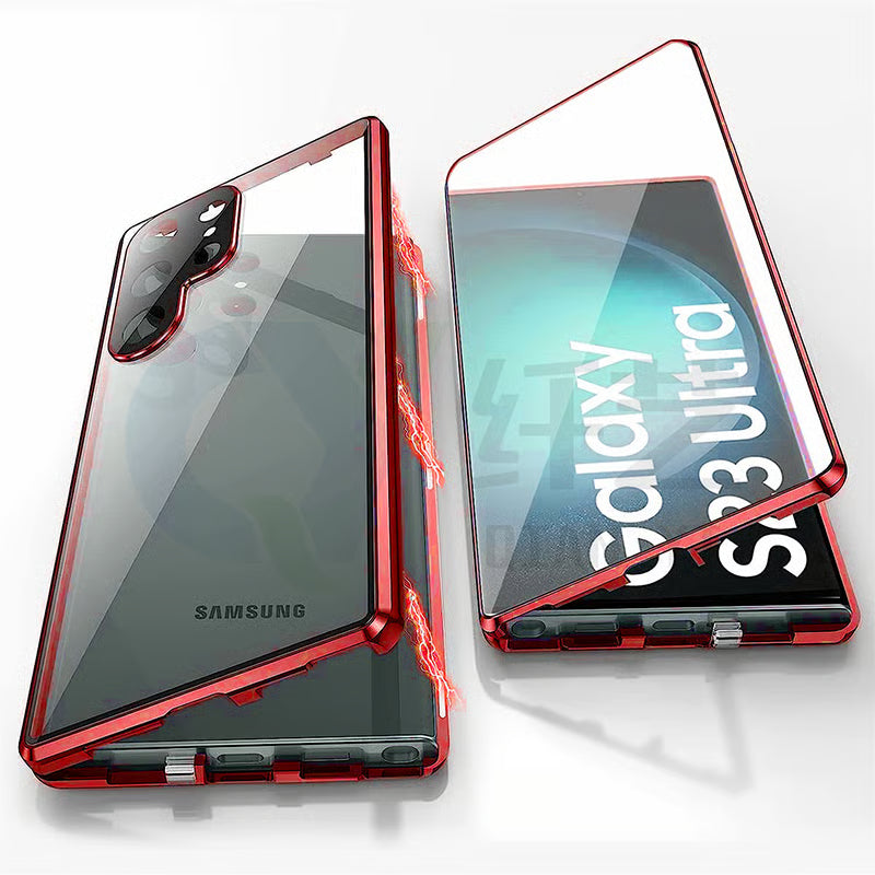 🔥 Magnetisk cover til Samsung mobil med dobbeltsidet hærdet glas