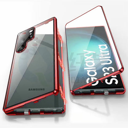 🔥 Magnetisk cover til Samsung mobil med dobbeltsidet hærdet glas