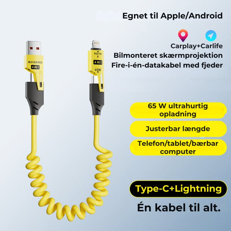 4-i-1 hurtigopladerkabel med fjederkonstruktion