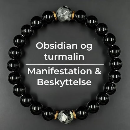 Autentisk beskyttelsesarmbånd med obsidian- og turmalinsten