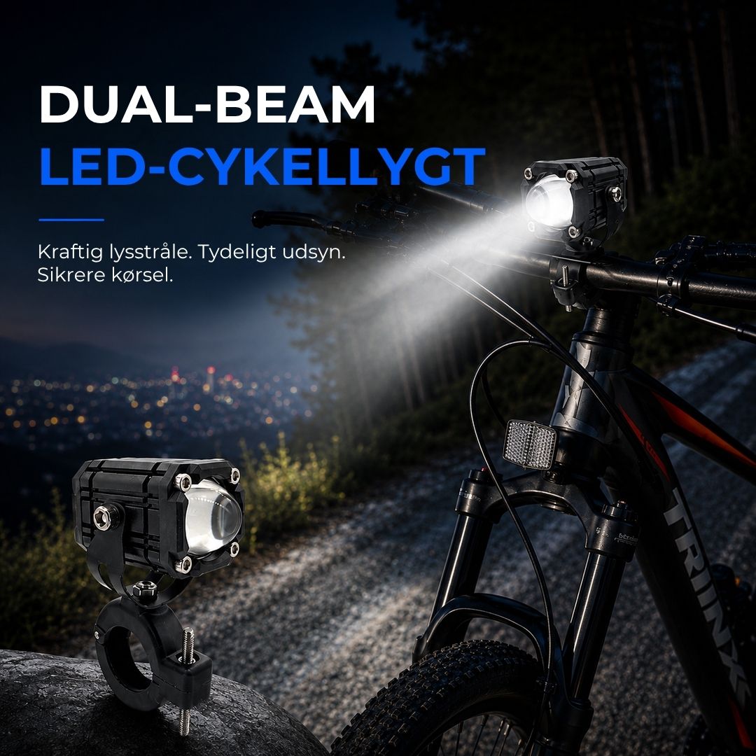 LED-cykellygte med dobbelt lysstråle