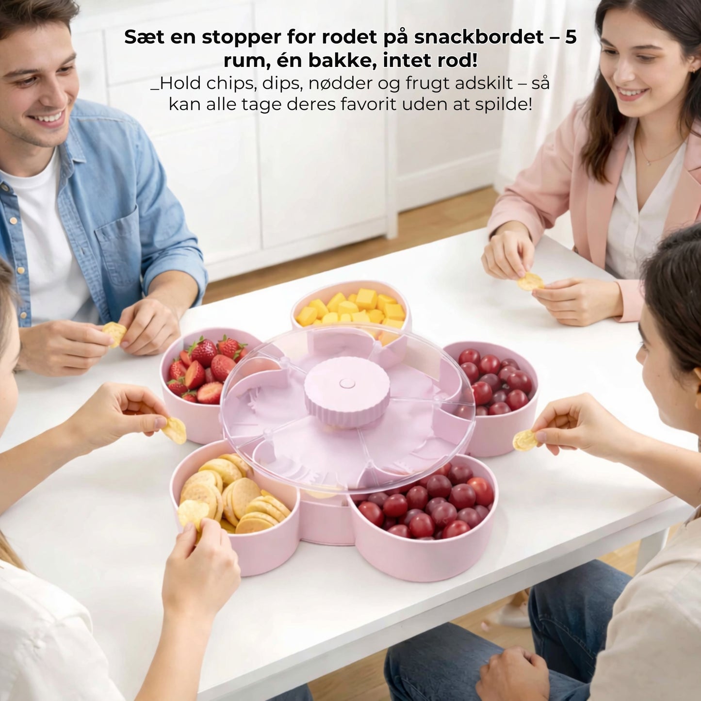 Roterbar snackbakke med 5 rum