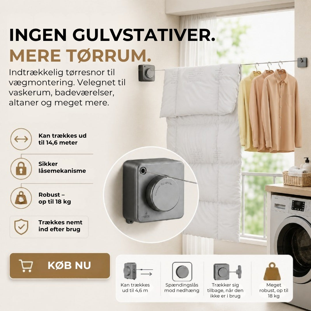Pladsbesparende tørresnor