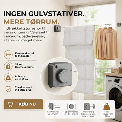Pladsbesparende tørresnor