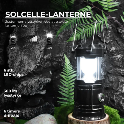 Solenergi + USB-campinglygte og -lommelygte