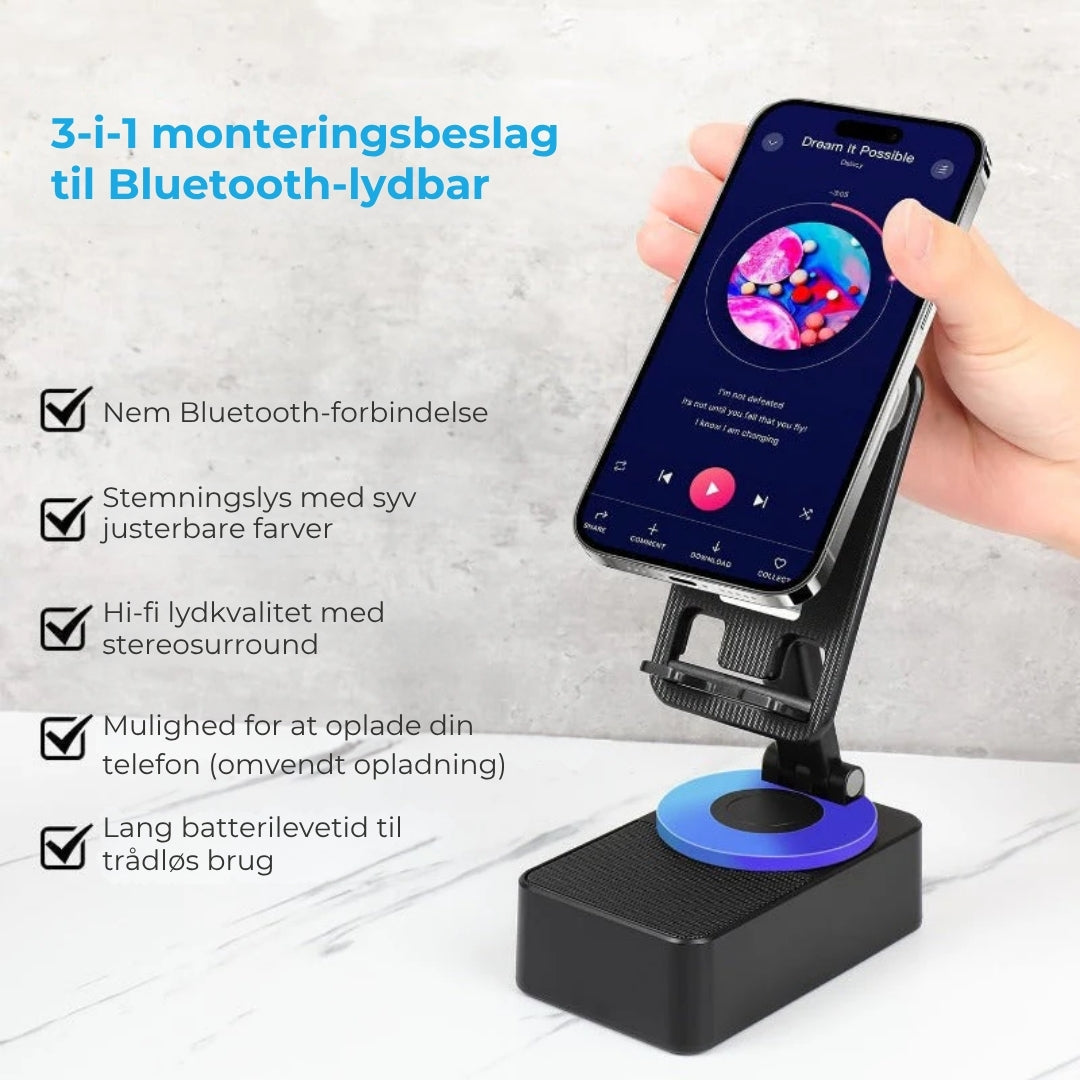 3-i-1 højttalerstativ med indbygget powerbank