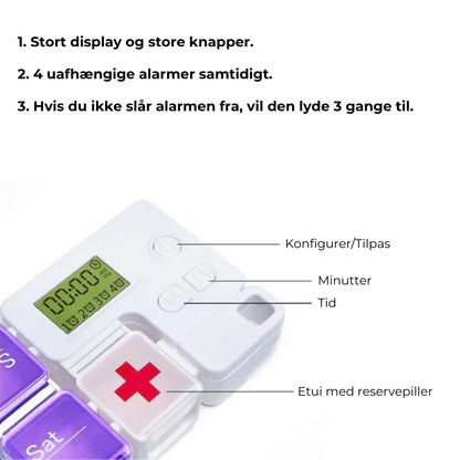 Ugentlig pilleplanlægger med vækkeur