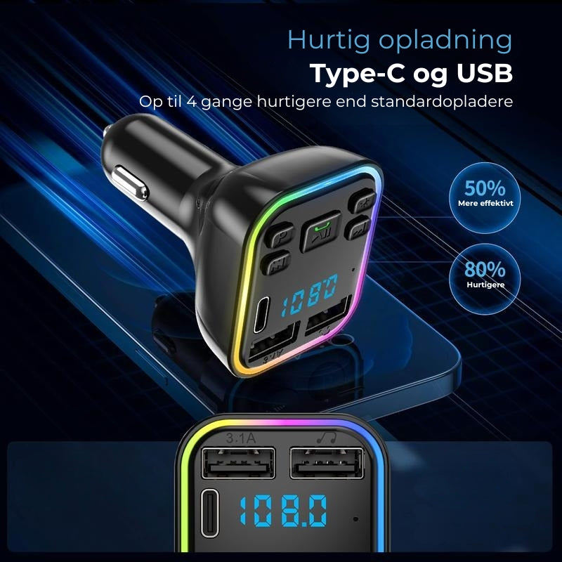 Bluetooth FM-biladapter og -oplader