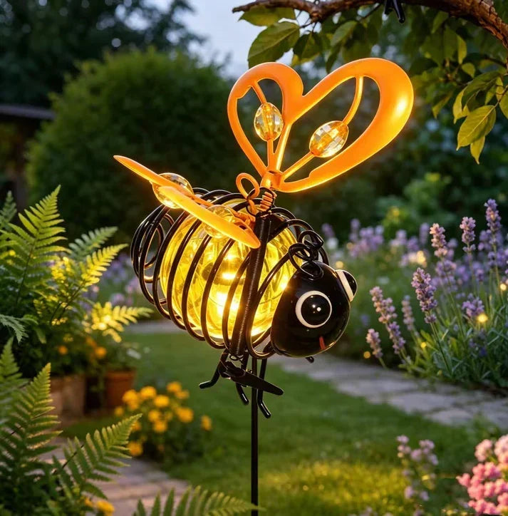 Hængende solcellelampe med bi motiv