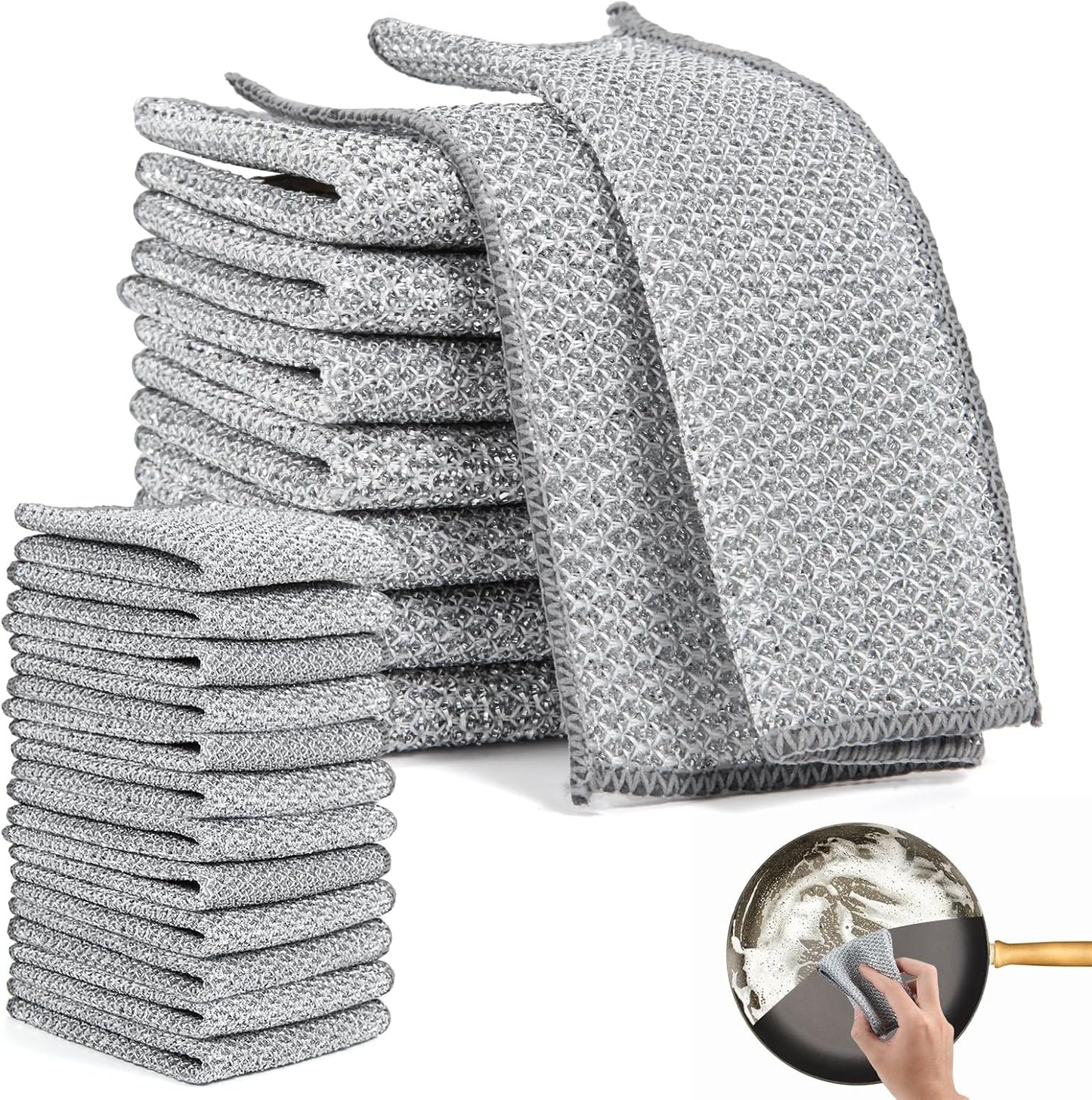 Genanvendelige Silver Mesh opvaskeklude (10 stk.) – Fjerner effektivt snavs og er skånsomme mod overflader