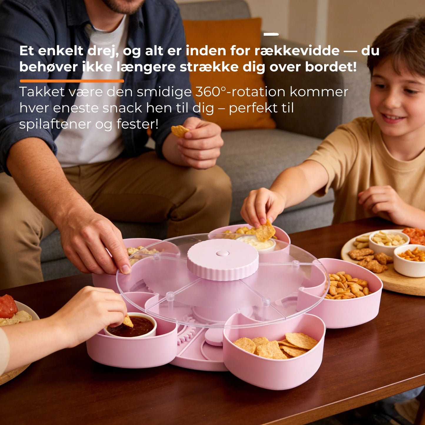 Roterbar snackbakke med 5 rum