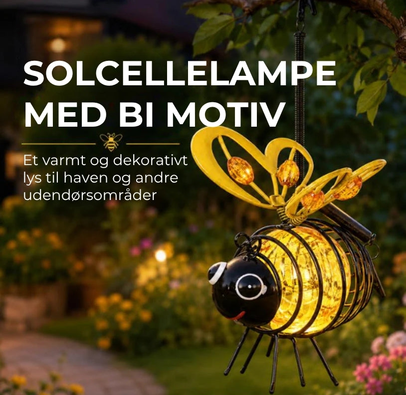 Hængende solcellelampe med bi motiv