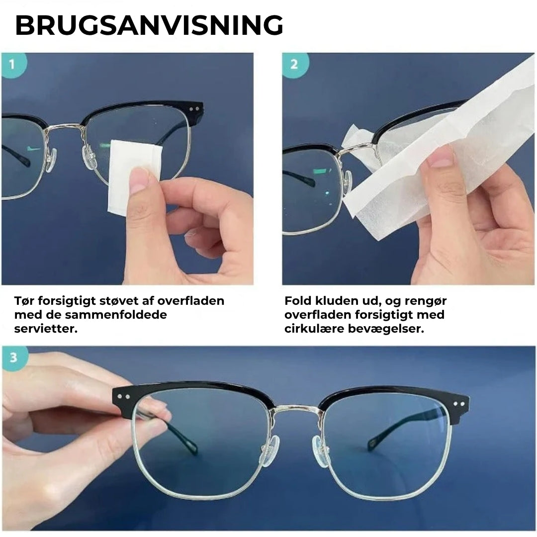 Rengøringsservietter til brilleglas med antidug-effekt (100 stk.)