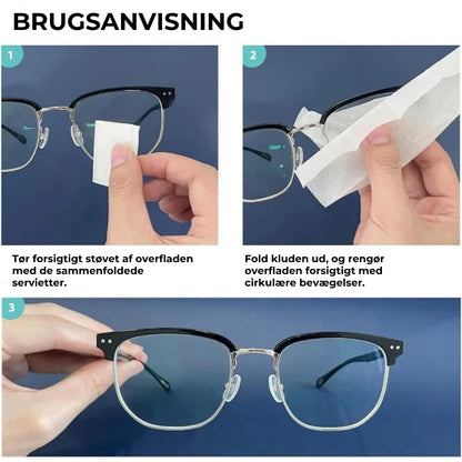 Rengøringsservietter til brilleglas med antidug-effekt (100 stk.)