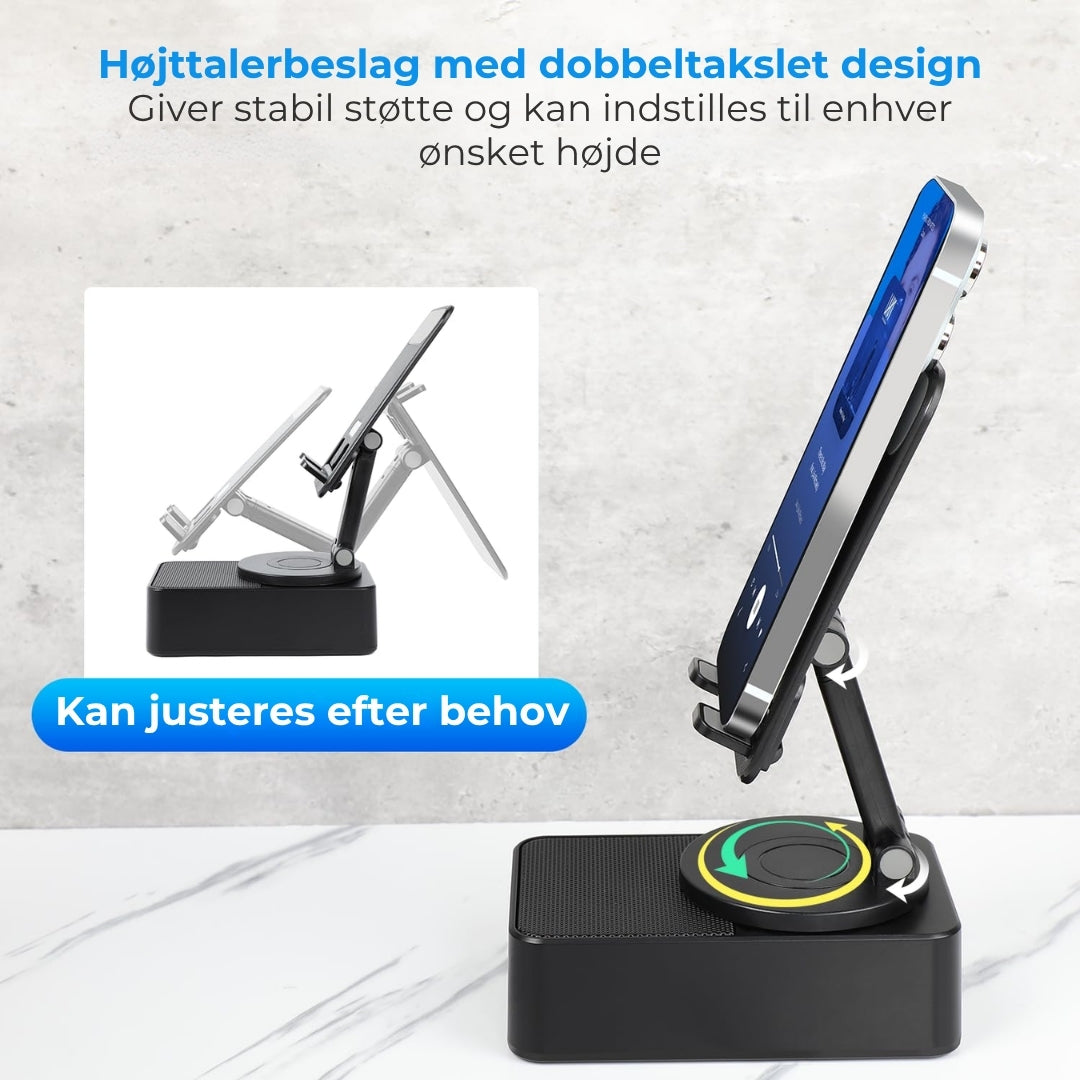 3-i-1 højttalerstativ med indbygget powerbank