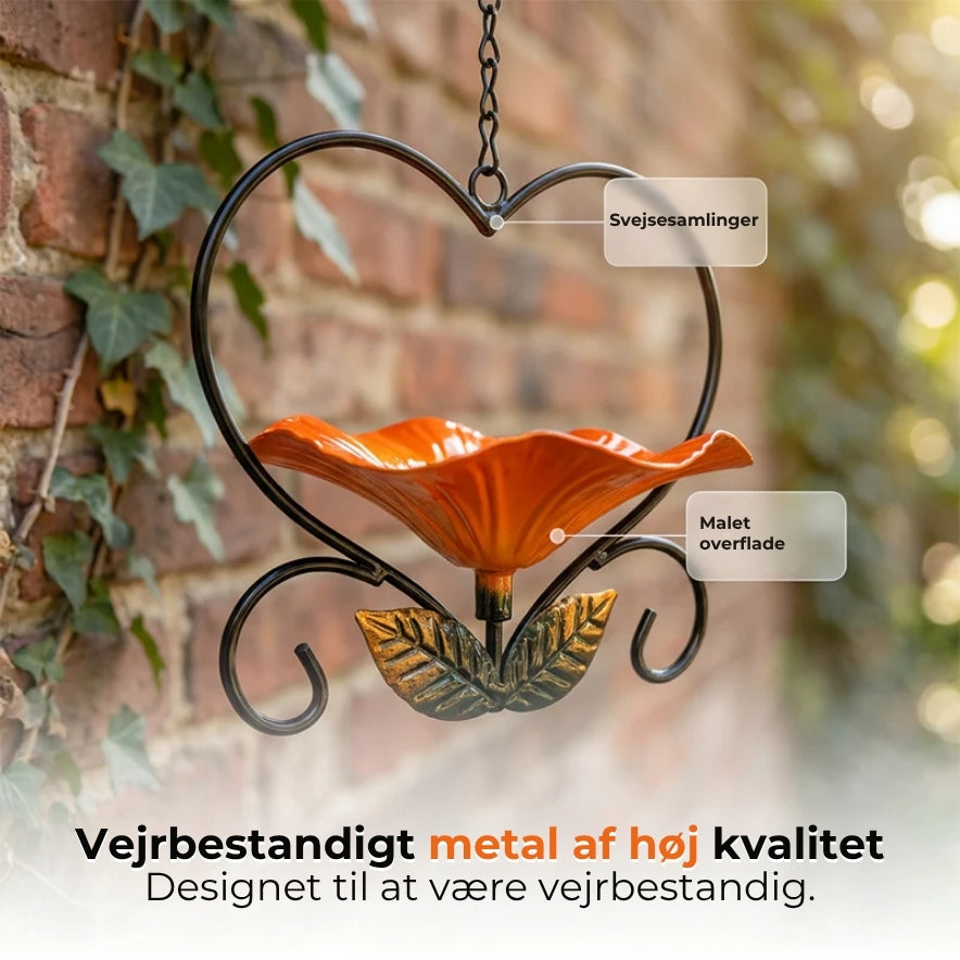 Fuglefoderskål med blomstermotiv