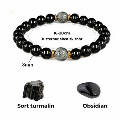 Autentisk beskyttelsesarmbånd med obsidian- og turmalinsten
