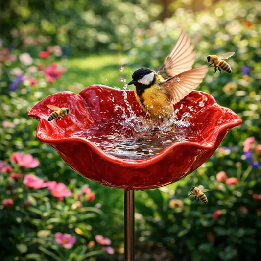 Håndlavet fuglebad i blomsterform