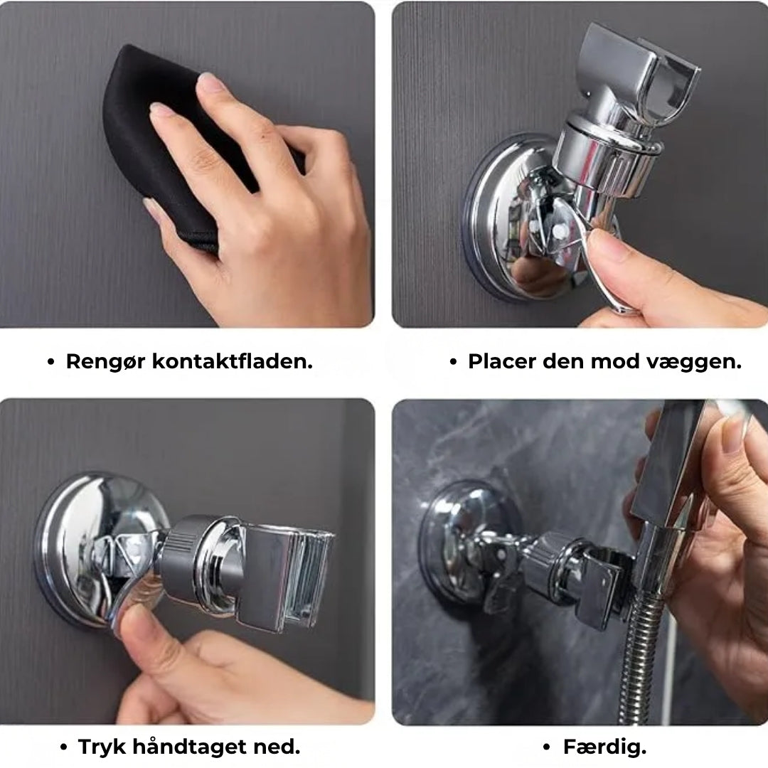 Justerbar brusehovedholder med sugekop