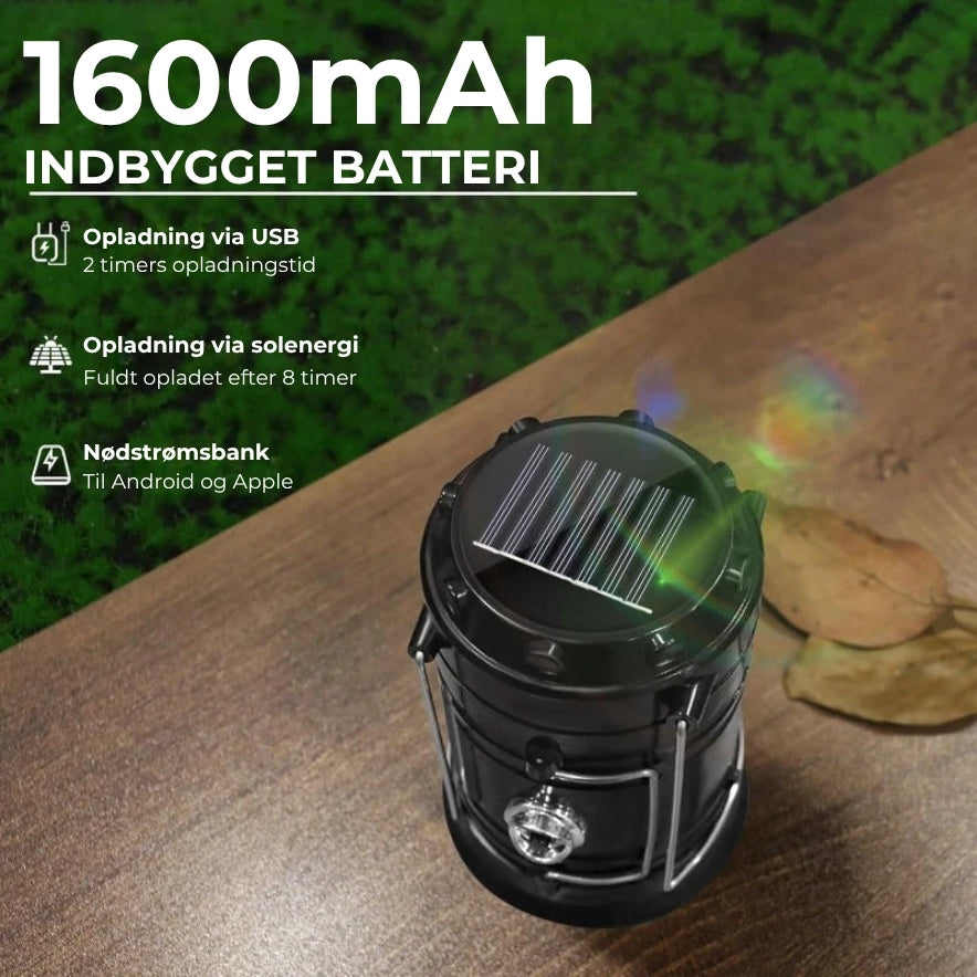 Solenergi + USB-campinglygte og -lommelygte