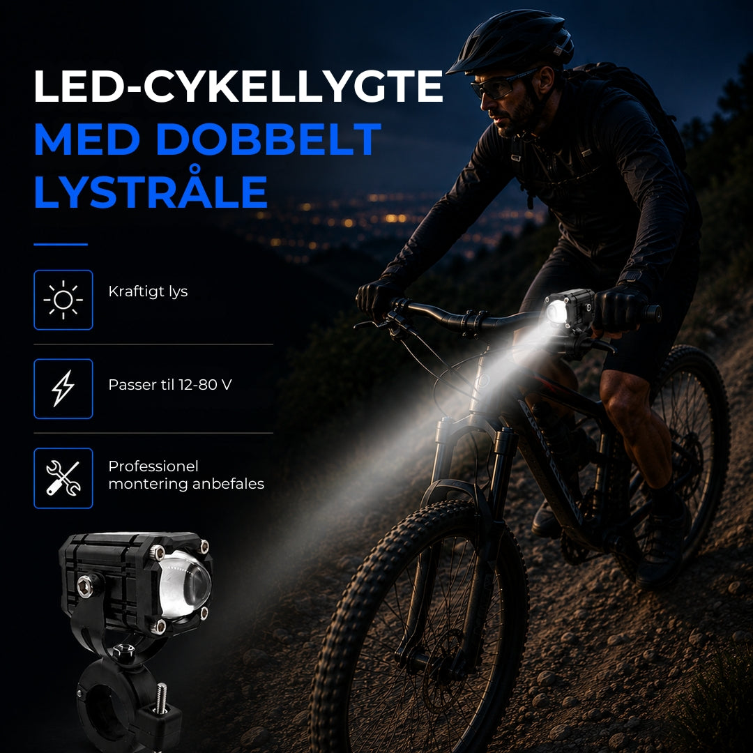 LED-cykellygte med dobbelt lysstråle