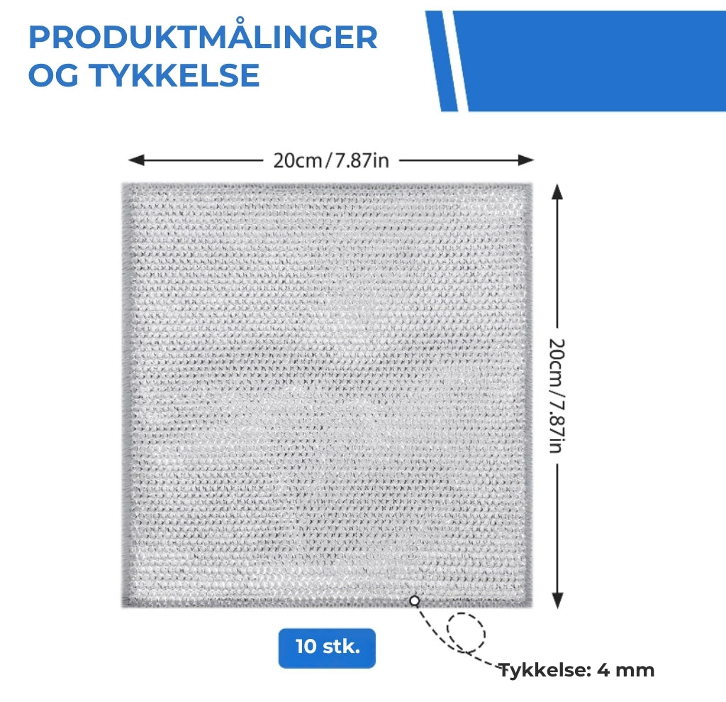 Genanvendelige Silver Mesh opvaskeklude (10 stk.) – Fjerner effektivt snavs og er skånsomme mod overflader