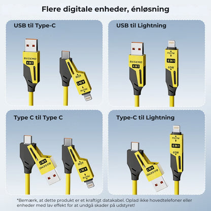 4-i-1 hurtigopladerkabel med fjederkonstruktion