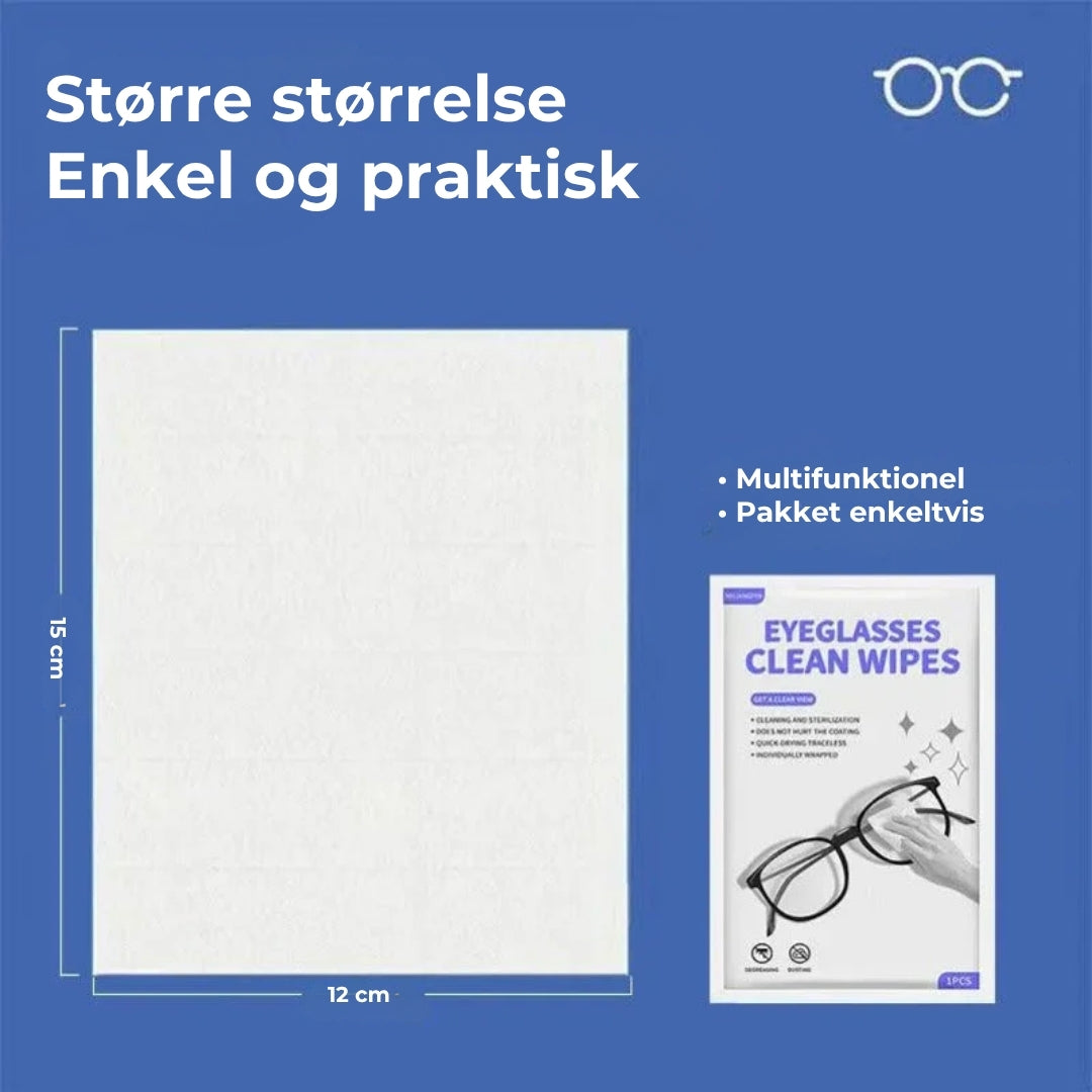 Rengøringsservietter til brilleglas med antidug-effekt (100 stk.)