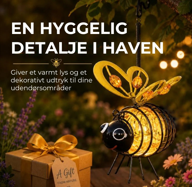 Hængende solcellelampe med bi motiv