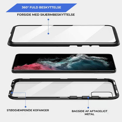 🔥 Magnetisk cover til Samsung mobil med dobbeltsidet hærdet glas