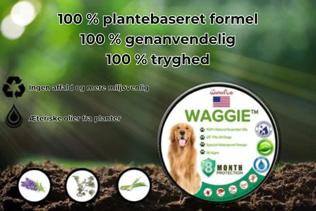 Naturligt halsbånd mod lopper og flåter – Waggie™