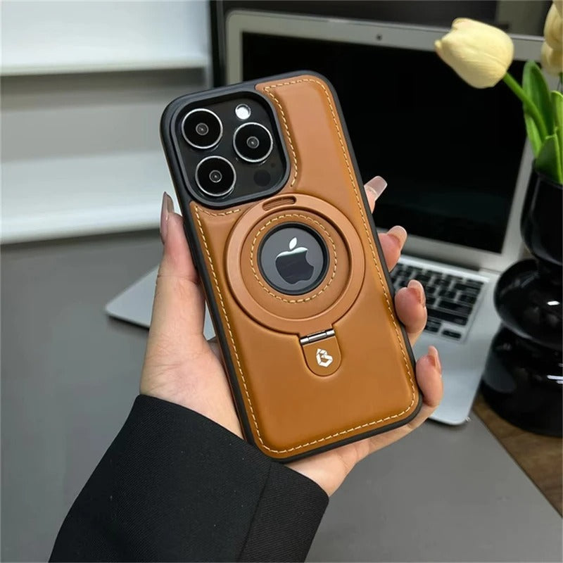 Luksus læder iPhone Cover med indbygget stativ