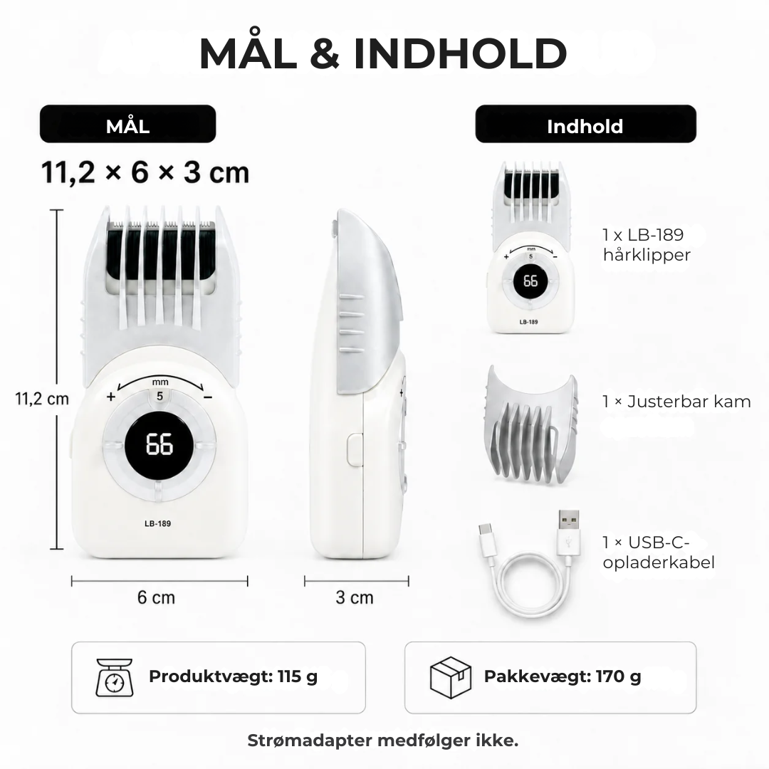 Trådløs hårtrimmer med digitalt display