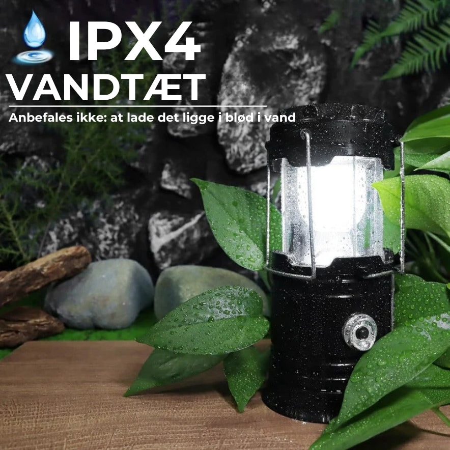 Solenergi + USB-campinglygte og -lommelygte