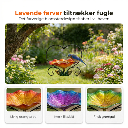 Fuglefoderskål med blomstermotiv