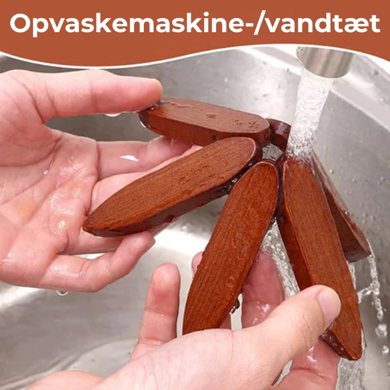 Smukke, håndlavede underlag i varmebestandigt træ