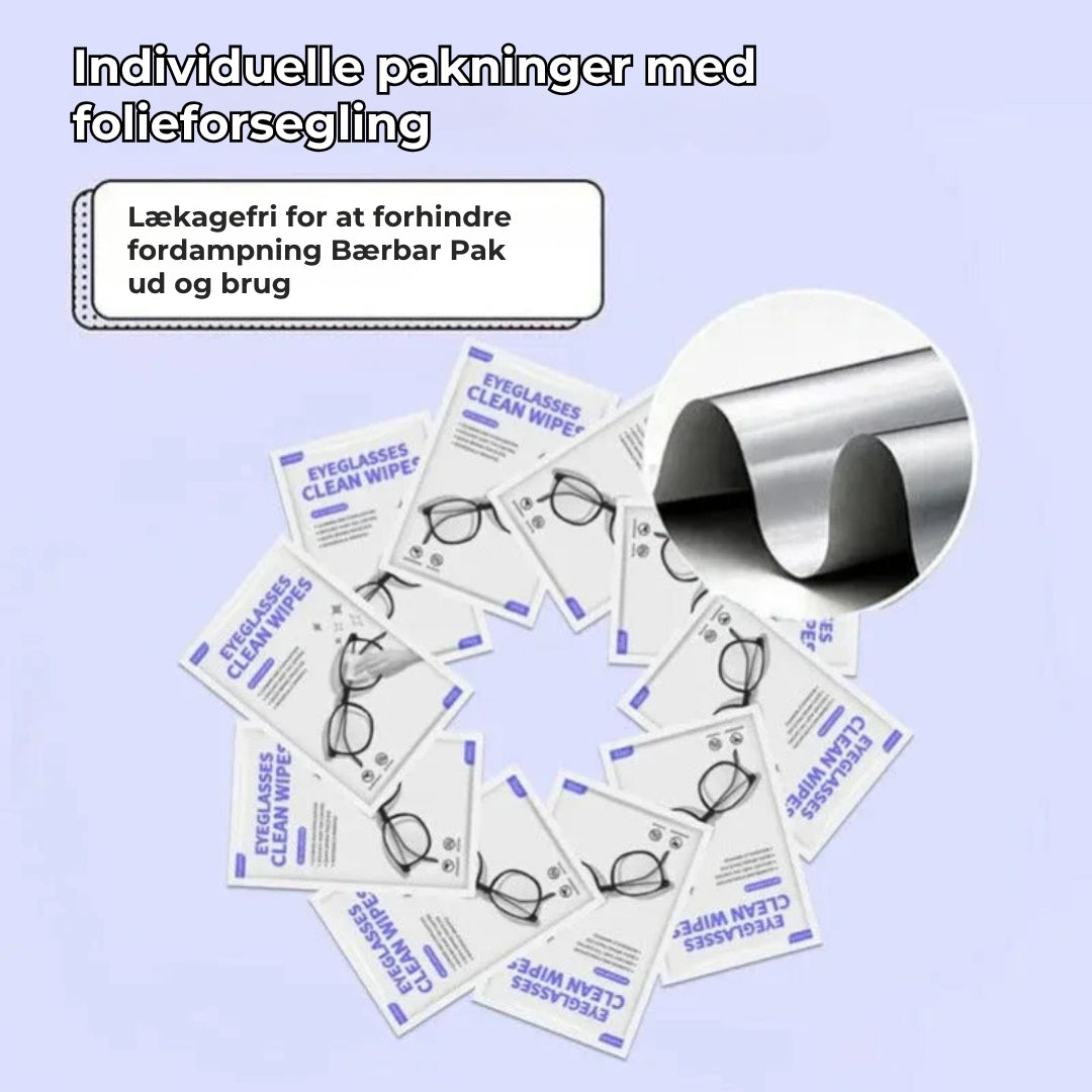 Rengøringsservietter til brilleglas med antidug-effekt (100 stk.)