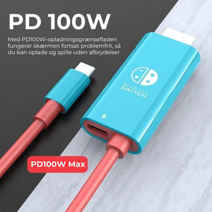 Type-C til HDMI 4K-kabel med 100 W opladningsfunktion