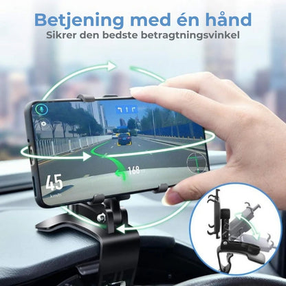 360° telefonholder til instrumentbræt, solskærm og bakspejl