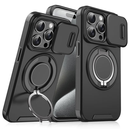 iPhone-cover med skydedæksel til kameraet og roterbar ringholder