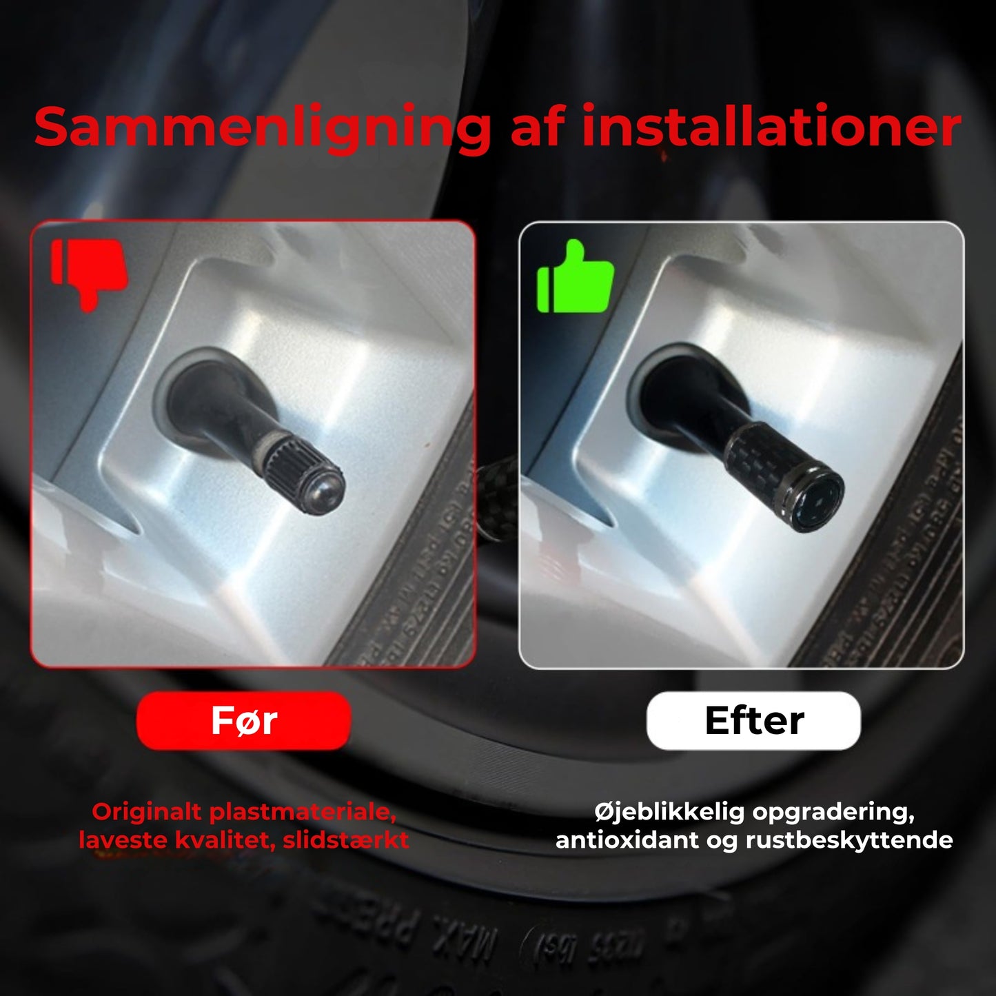 Ventilhætter i kulfiber til dæk – lækagesikkert hjulbeskyttelsessæt