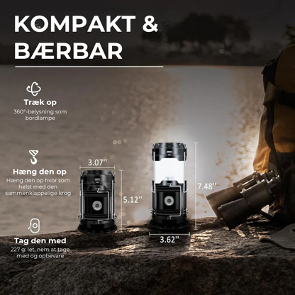 Solenergi + USB-campinglygte og -lommelygte