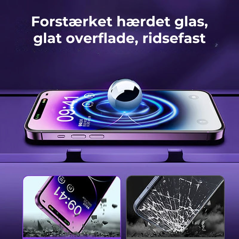 iPhone sikkerhedssæt med silketrykt støvfri hærdet skærmfilm
