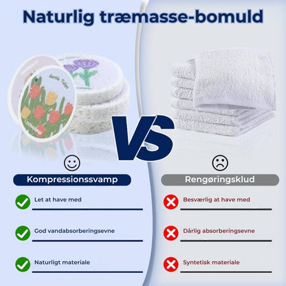 Absorberende svamp af træmasse med blomstermønster – 5 stk.
