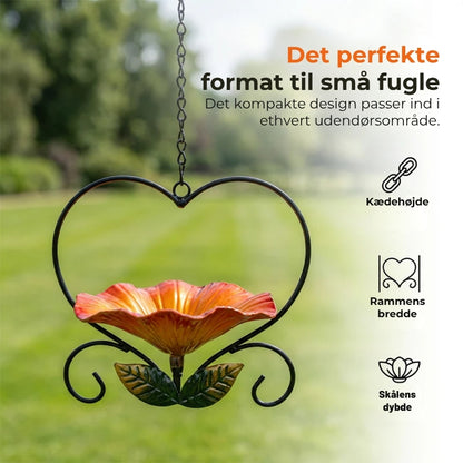 Fuglefoderskål med blomstermotiv